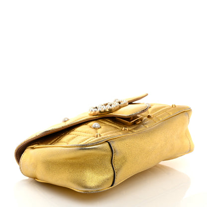 Gucci Metallic Calfskin Matelasse Studded Mini Pearly GG Marmont Shoulder Bag Gold 4 of 15