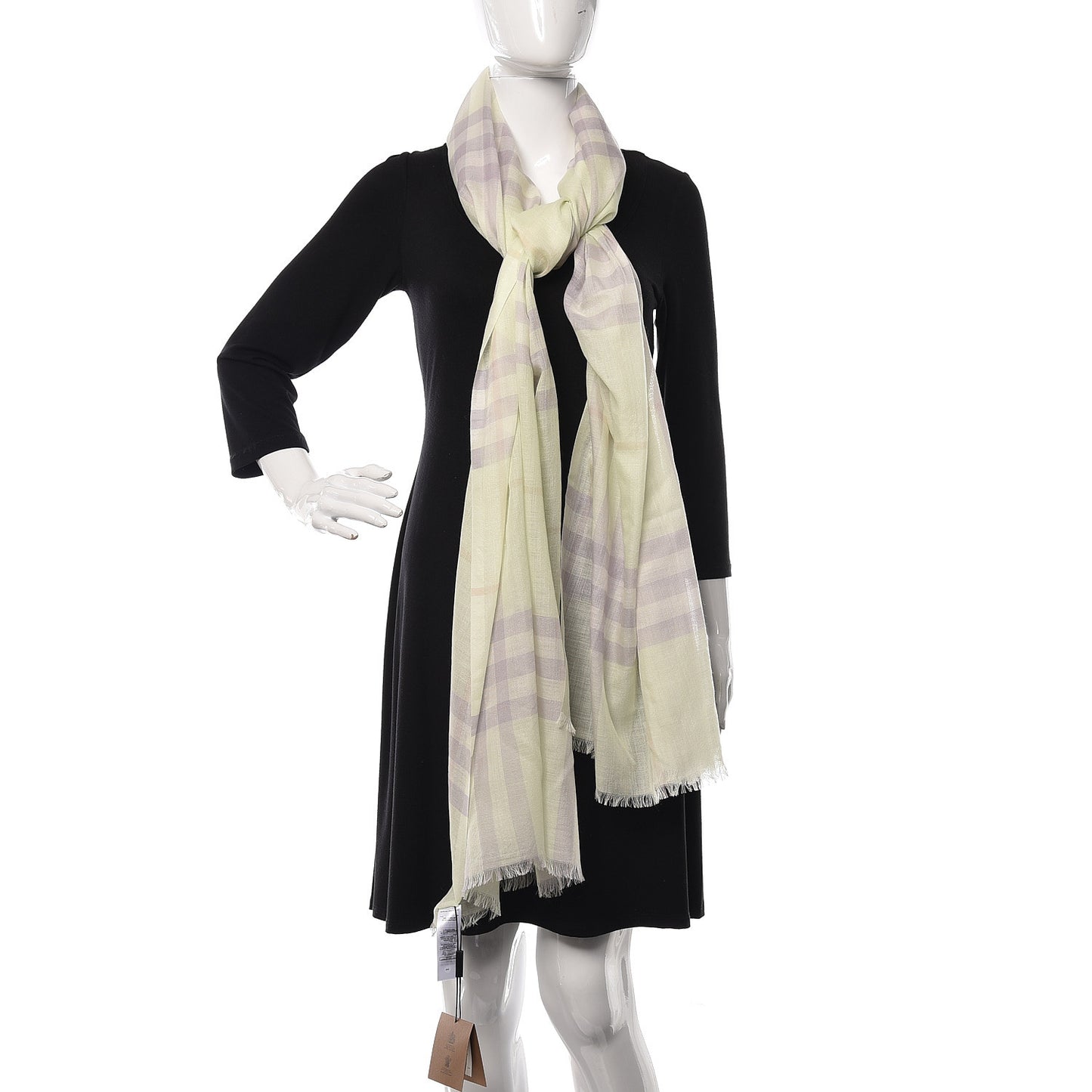 Wool Silk Gauze Giant Check Lightweight Scarf Limestone