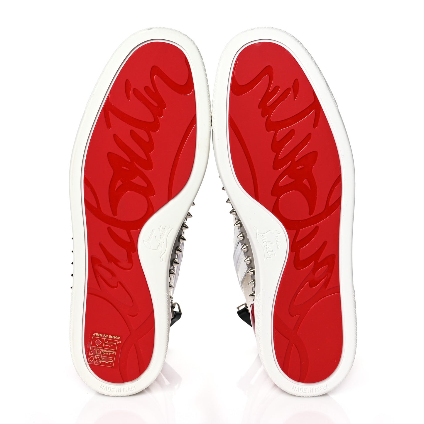 Calfskin Perforated Lou Spikes Flat Sneakers 42 White Red