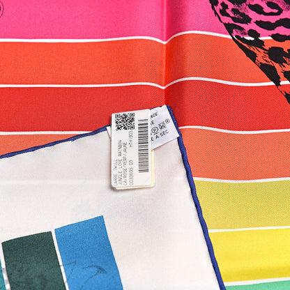 Hermes Silk Jungle Love Rainbow Scarf 90 Rose Vert Jaune 3 of 4
