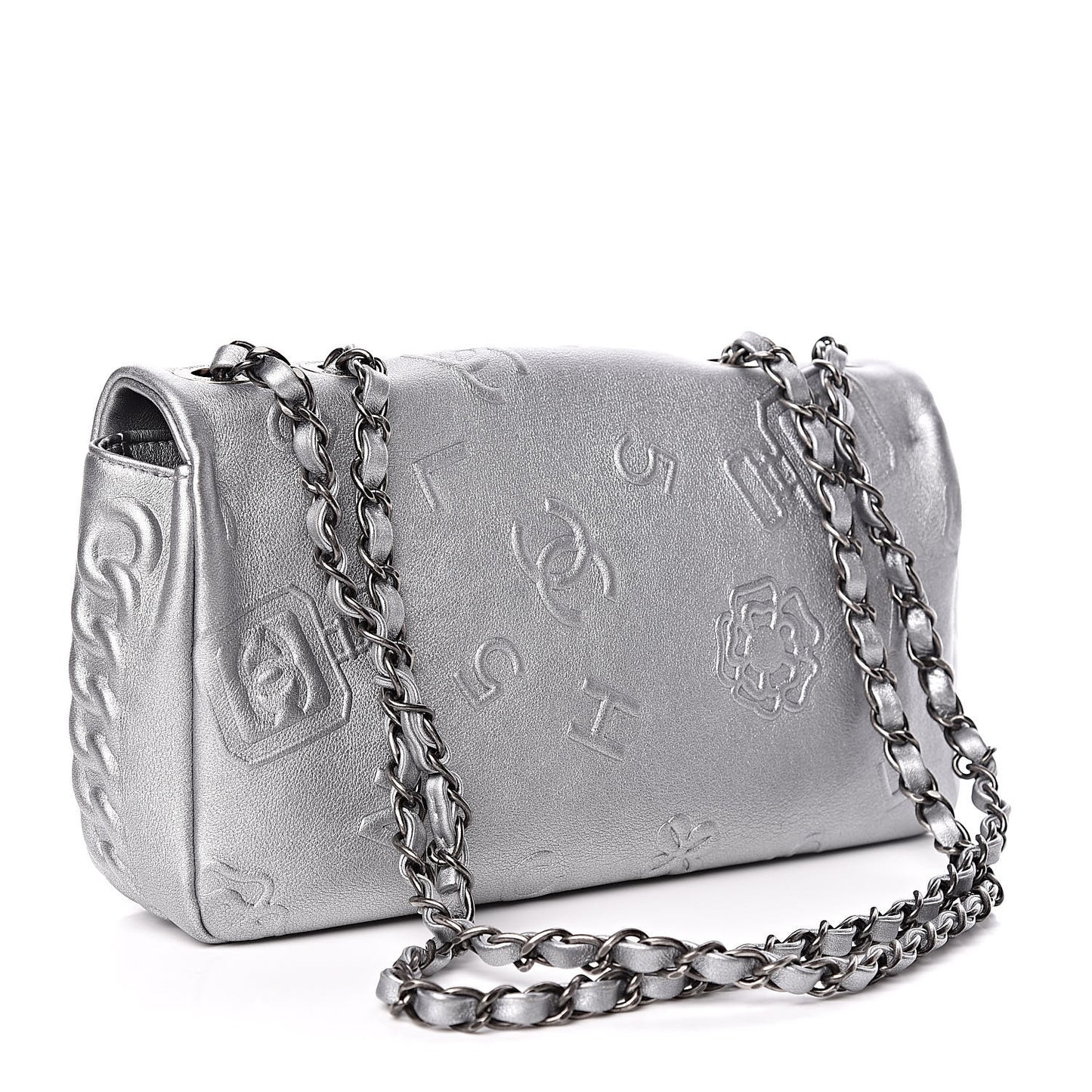 Metallic Lambskin Symbols Medium Single Flap Silver