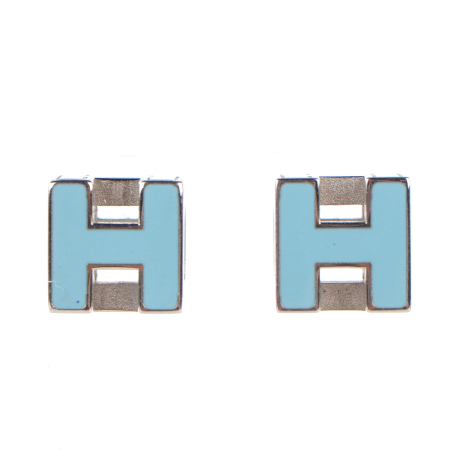 Hermes Palladium Lacquered Cage d'H Earrings Bleu 1 of 6