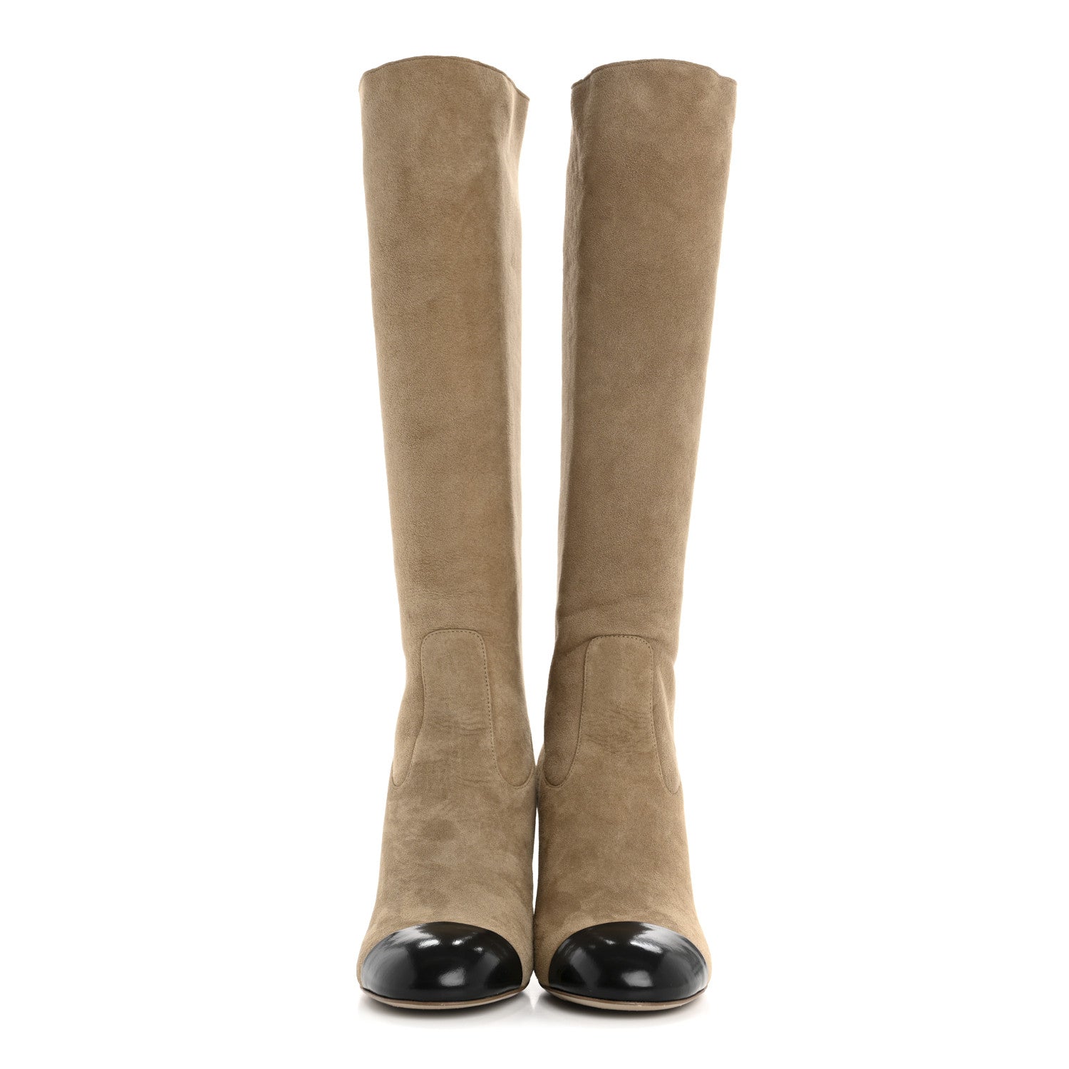 Chanel Suede Lambskin Shiny Calfskin Sherpa CC High Boots 38.5 Light Beige Black 2 of 11
