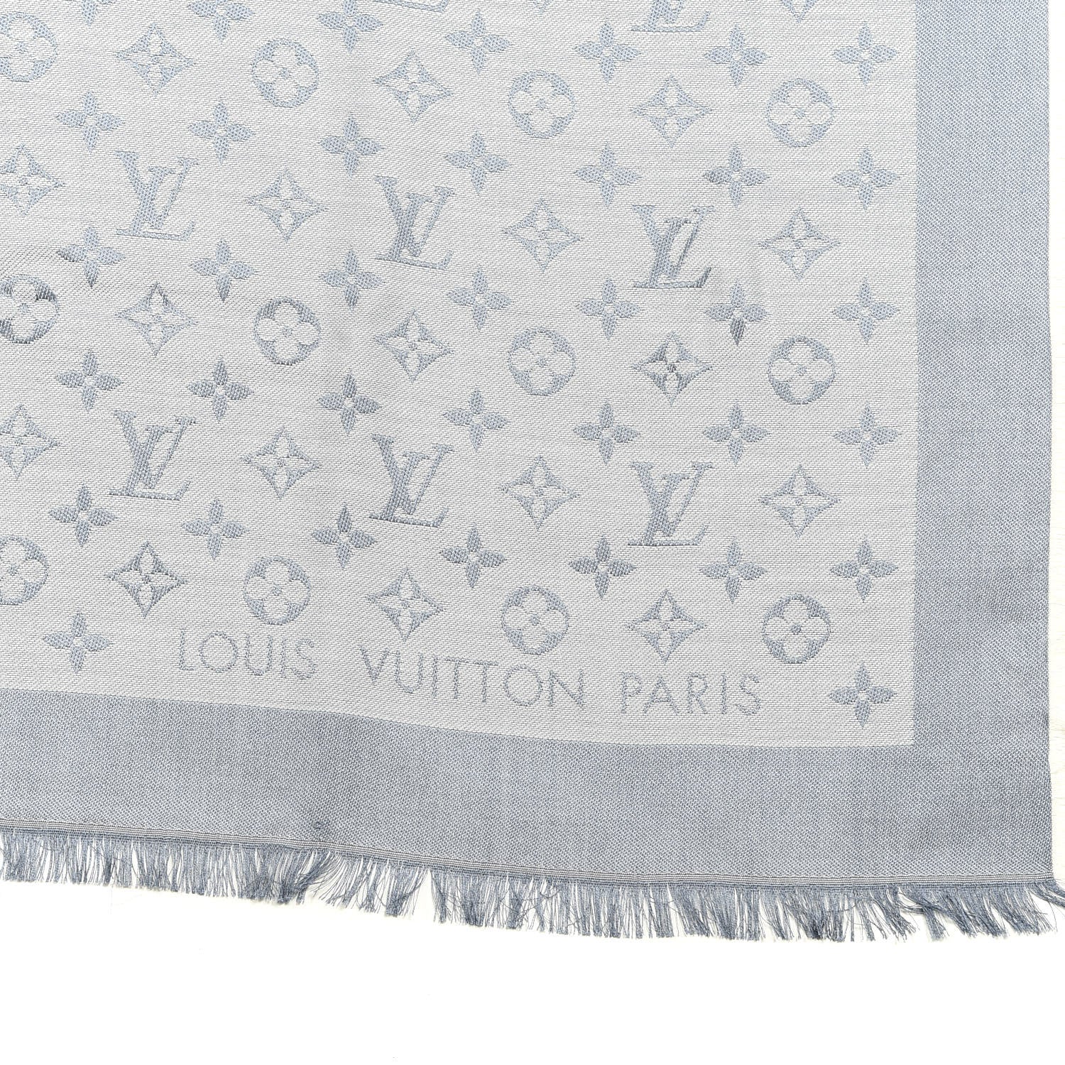 Louis Vuitton Silk Wool Monogram Denim Shawl Blue Clair 2 of 3