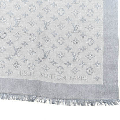 Louis Vuitton Silk Wool Monogram Denim Shawl Blue Clair 2 of 3