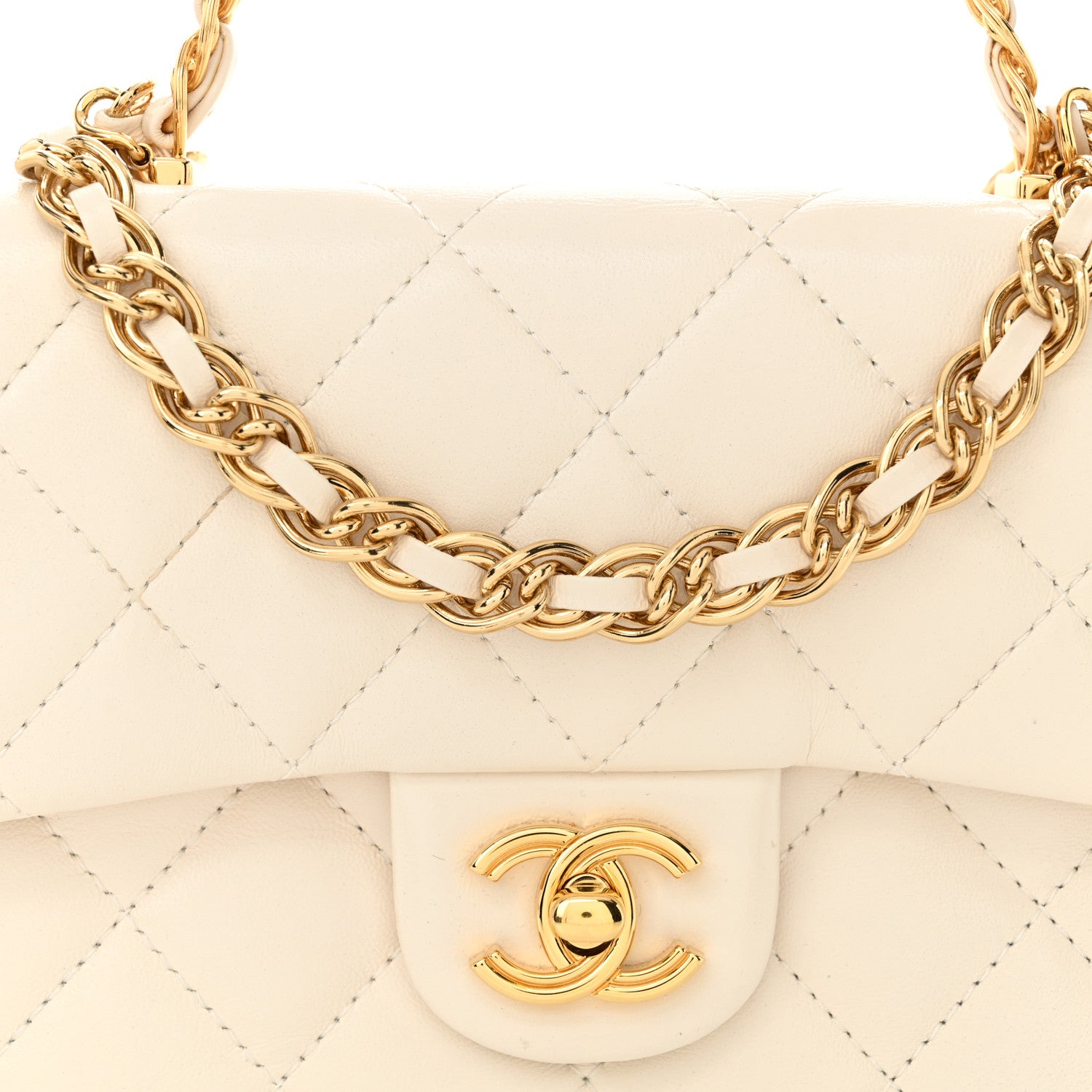 Chanel Shiny Lambskin Quilted Golden Links Top Handle Flap White 8 of 11