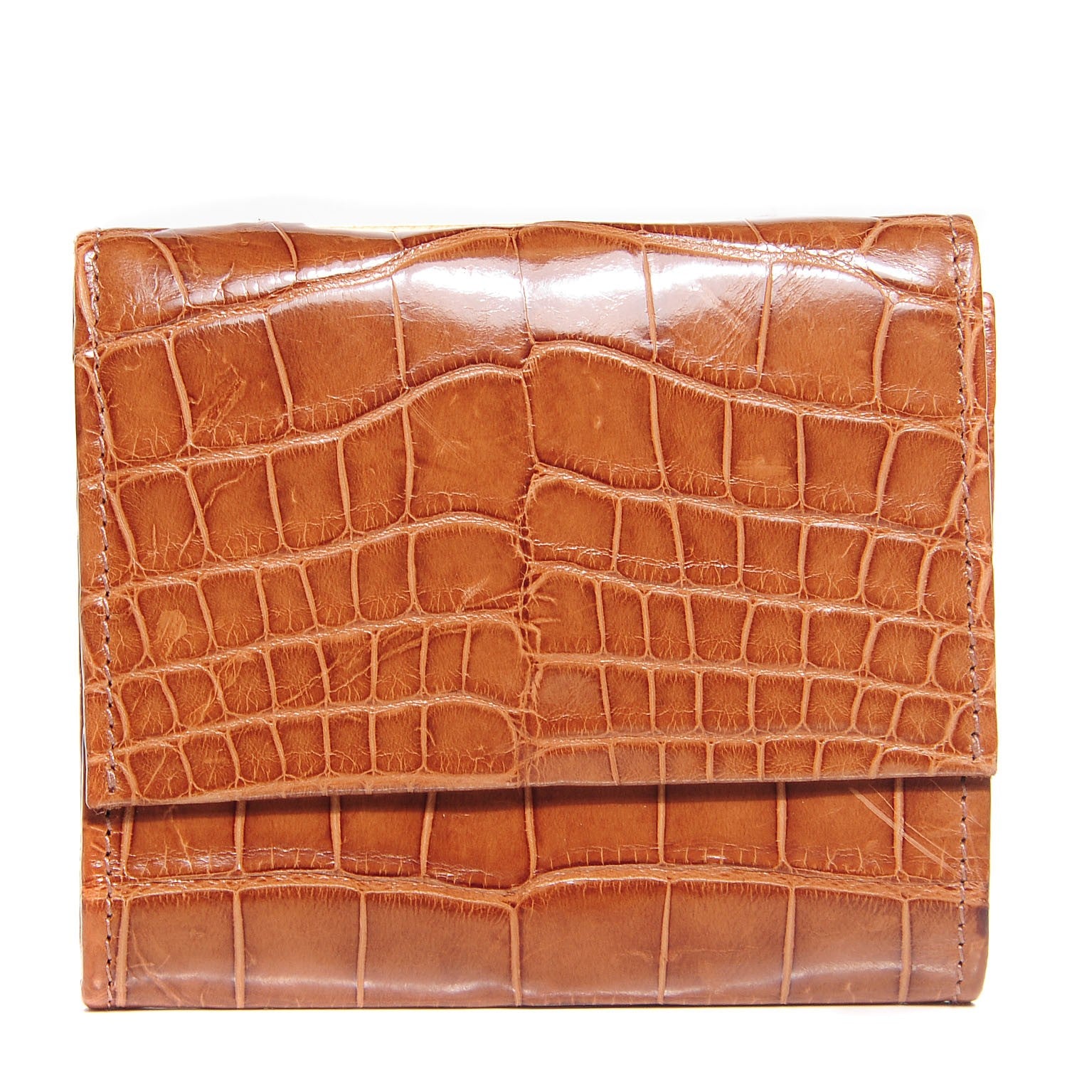 Burberry Alligator Compact Wallet Cognac 1 of 8