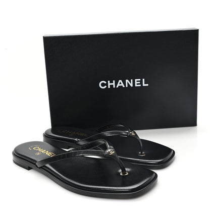 Chanel Goatskin CC Times Square Thong Sandals 40 Black 10 of 10