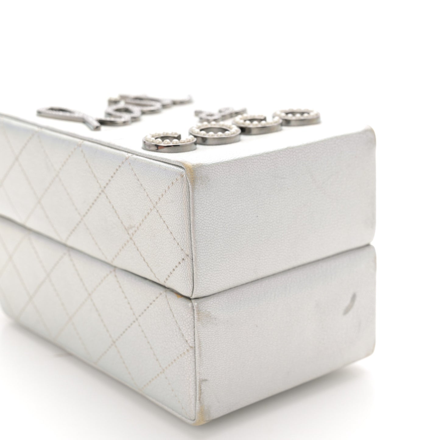 Metallic Goatskin Lait de Coco Milk Carton Bag Silver