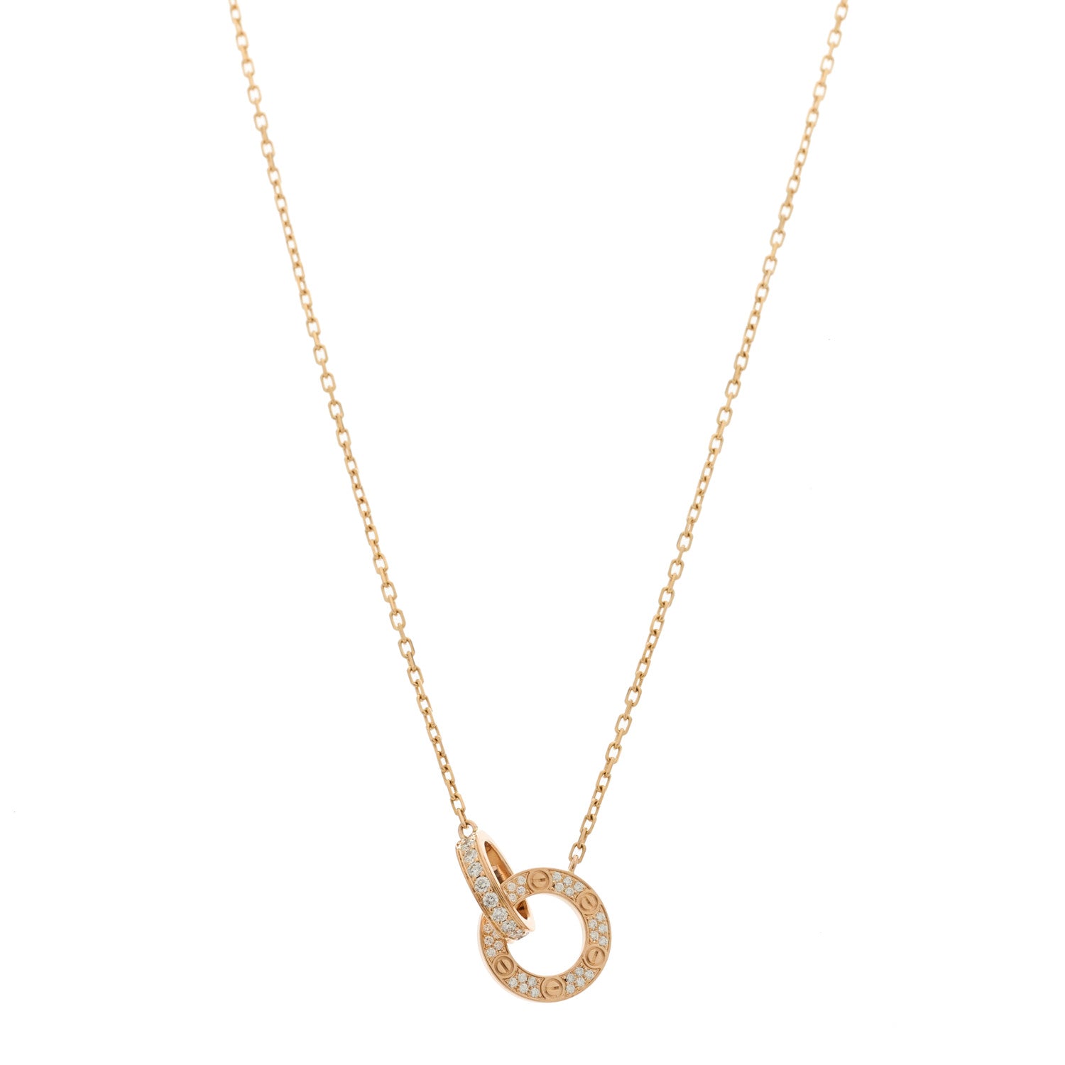 Cartier 18K Pink Gold Diamond Interlocking LOVE Paved Necklace 1 of 7
