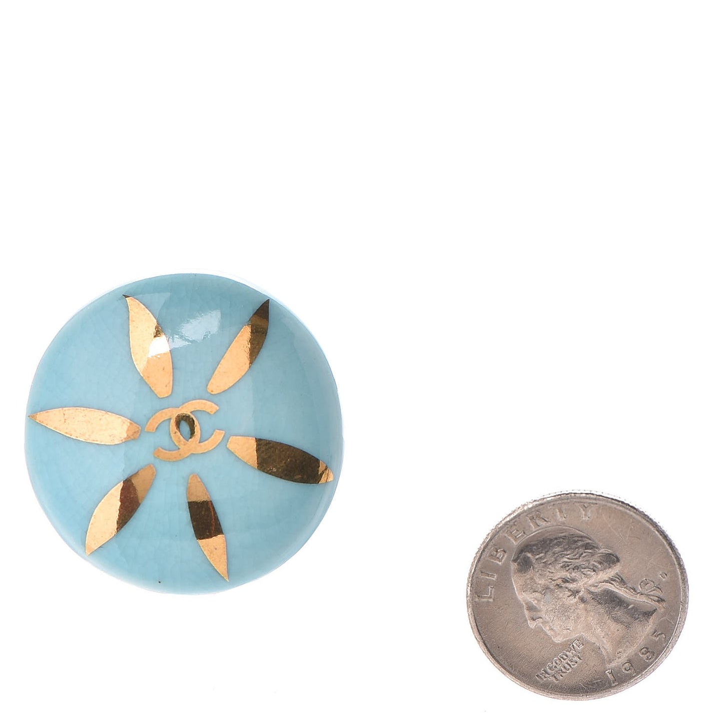 Ceramic CC Button Clip On Earrings Blue
