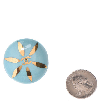 Chanel Ceramic CC Button Clip On Earrings Blue 2 of 4