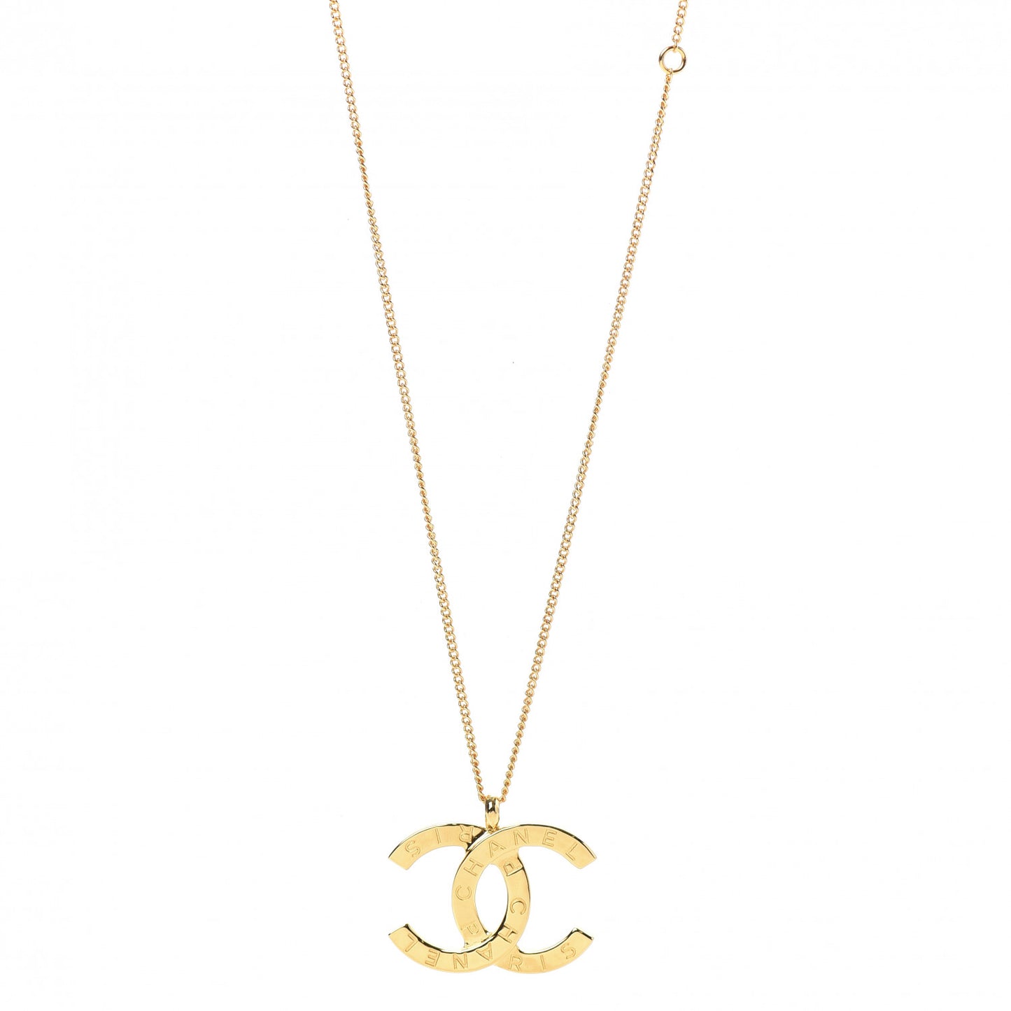 Metal CC Paris Button Necklace Gold