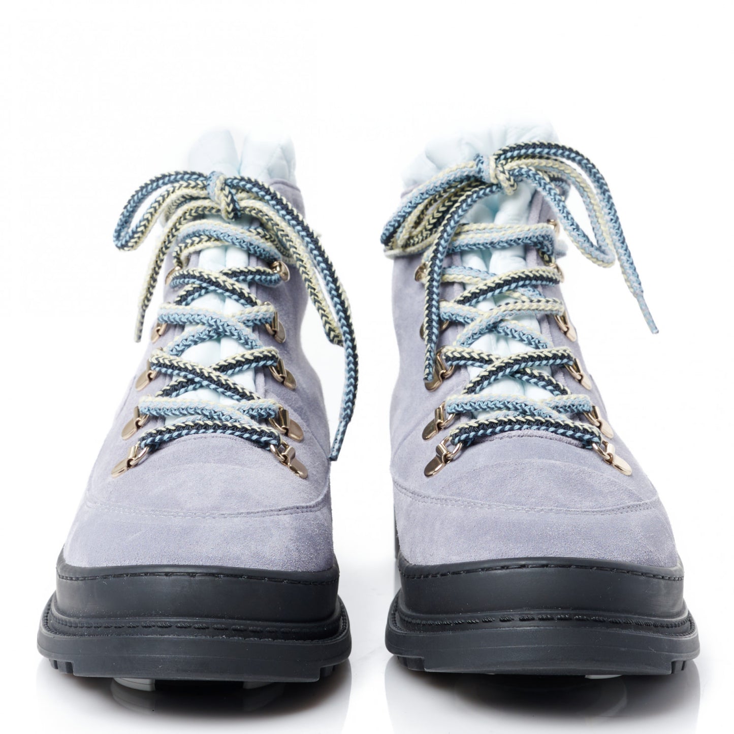 Suede Nylon Lace Up Snow Boots 38 Grey Blue