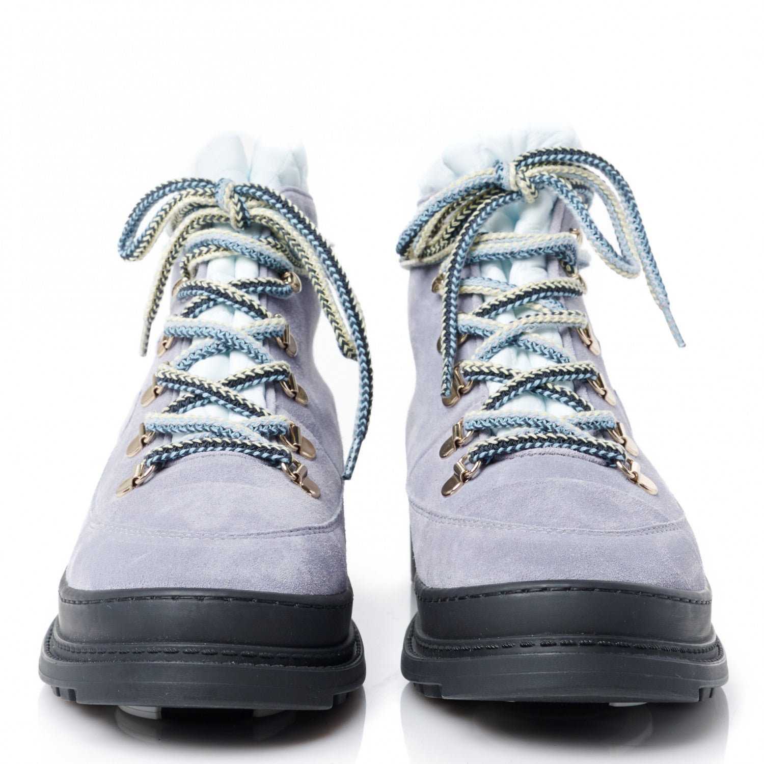 Chanel Suede Nylon Lace Up Snow Boots 38 Grey Blue 2 of 10