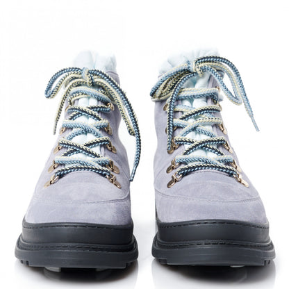 Chanel Suede Nylon Lace Up Snow Boots 38 Grey Blue 2 of 10