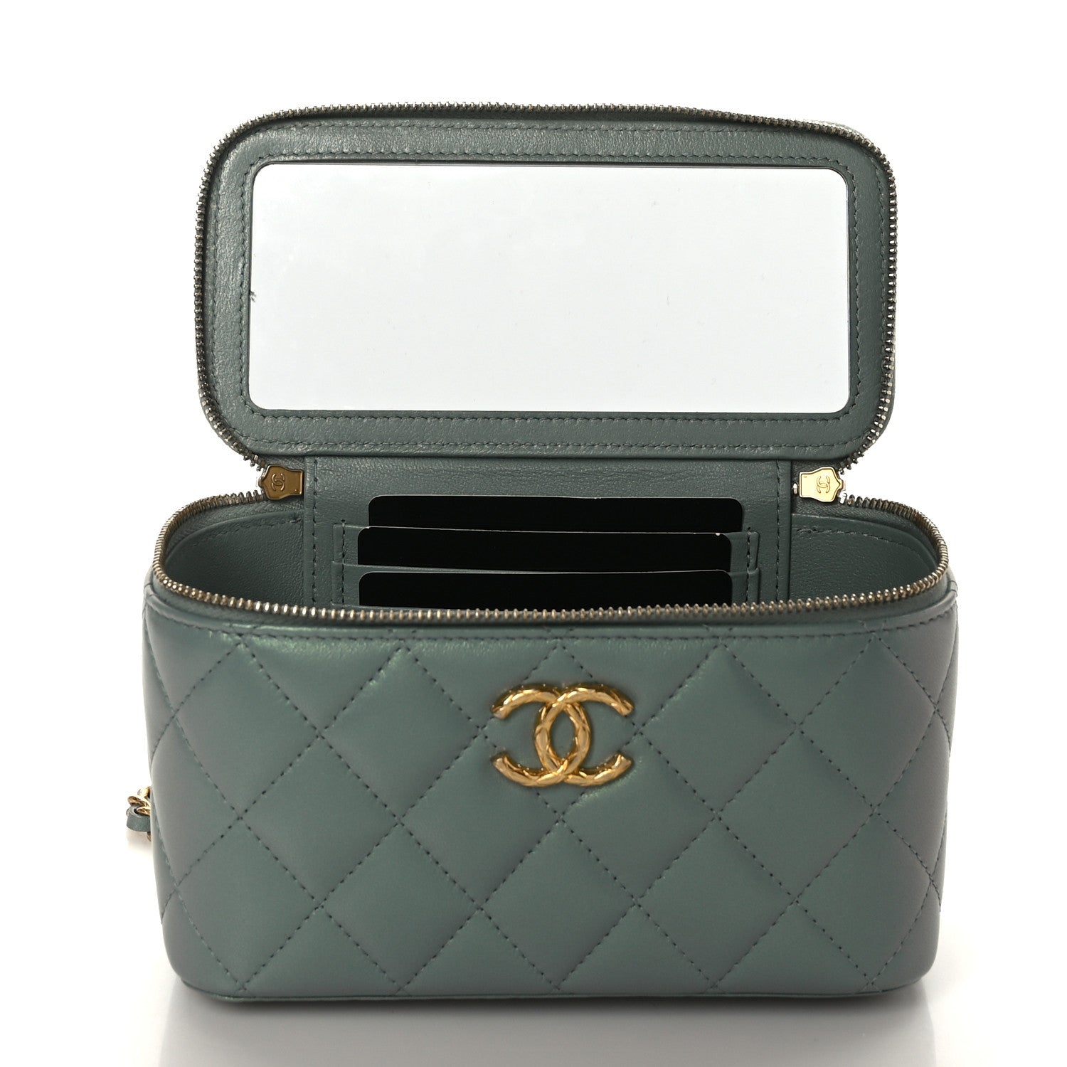 Chanel Metallic Lambskin Quilted Small CC Dynasty Vanity Case With Chain Grey 5 of 12