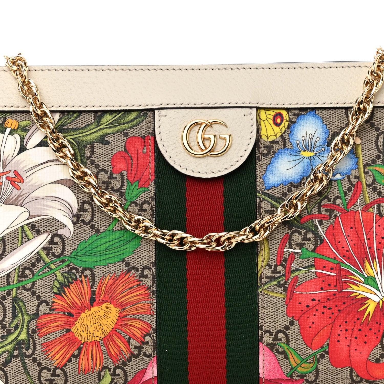 Gucci GG Supreme Monogram Flora Web Small Ophidia Chain Shoulder Bag White 8 of 10
