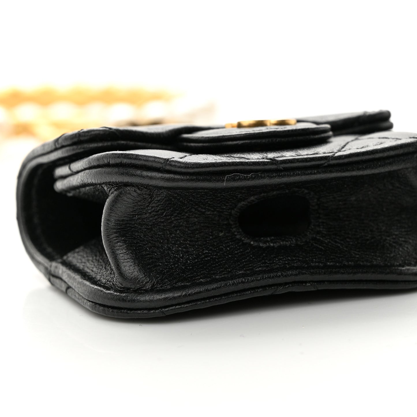 Pearl Lambskin Pearl Crown CC Wristlet Multi Pouches Black
