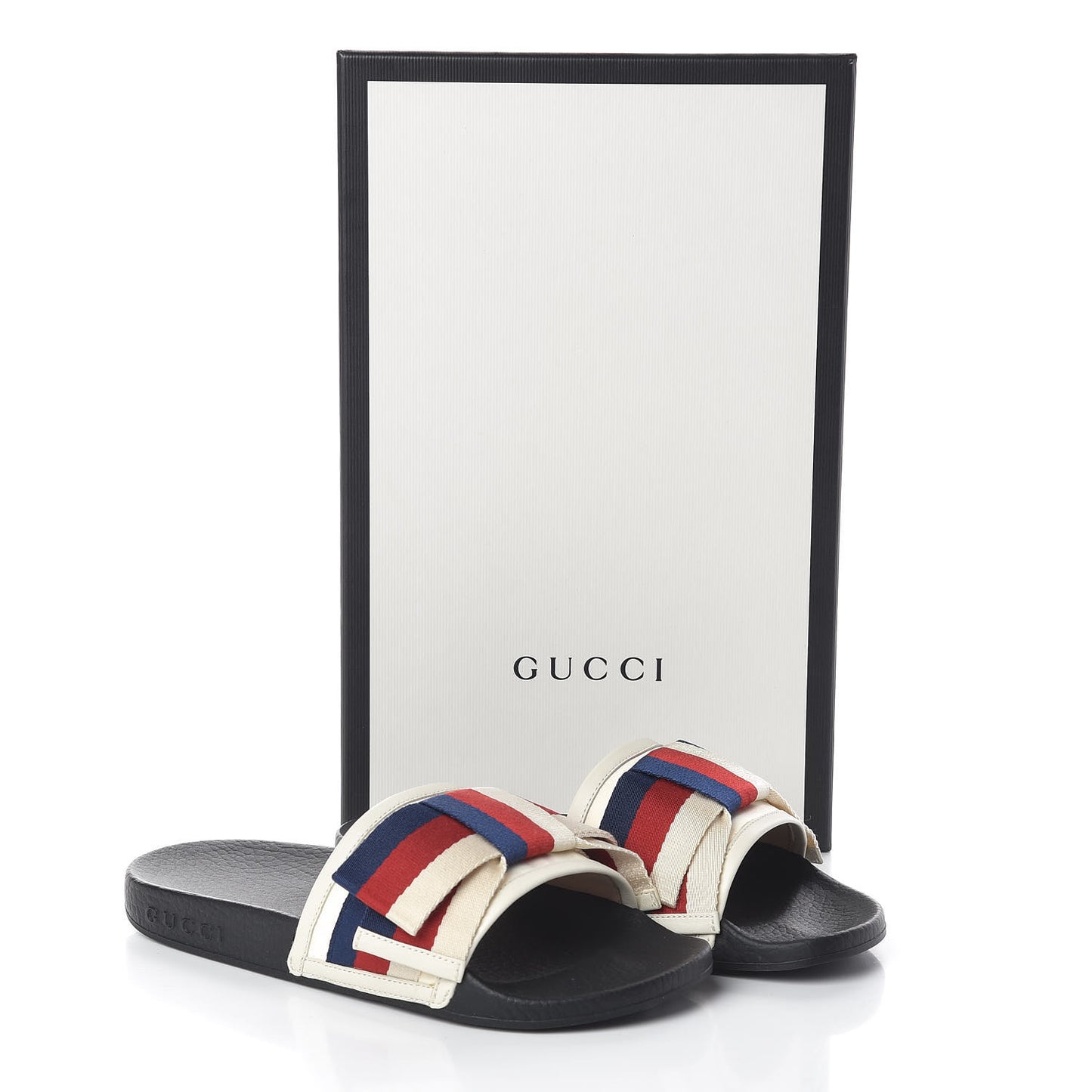 Satin Web Sylvie Bow Slide Sandals 35 White