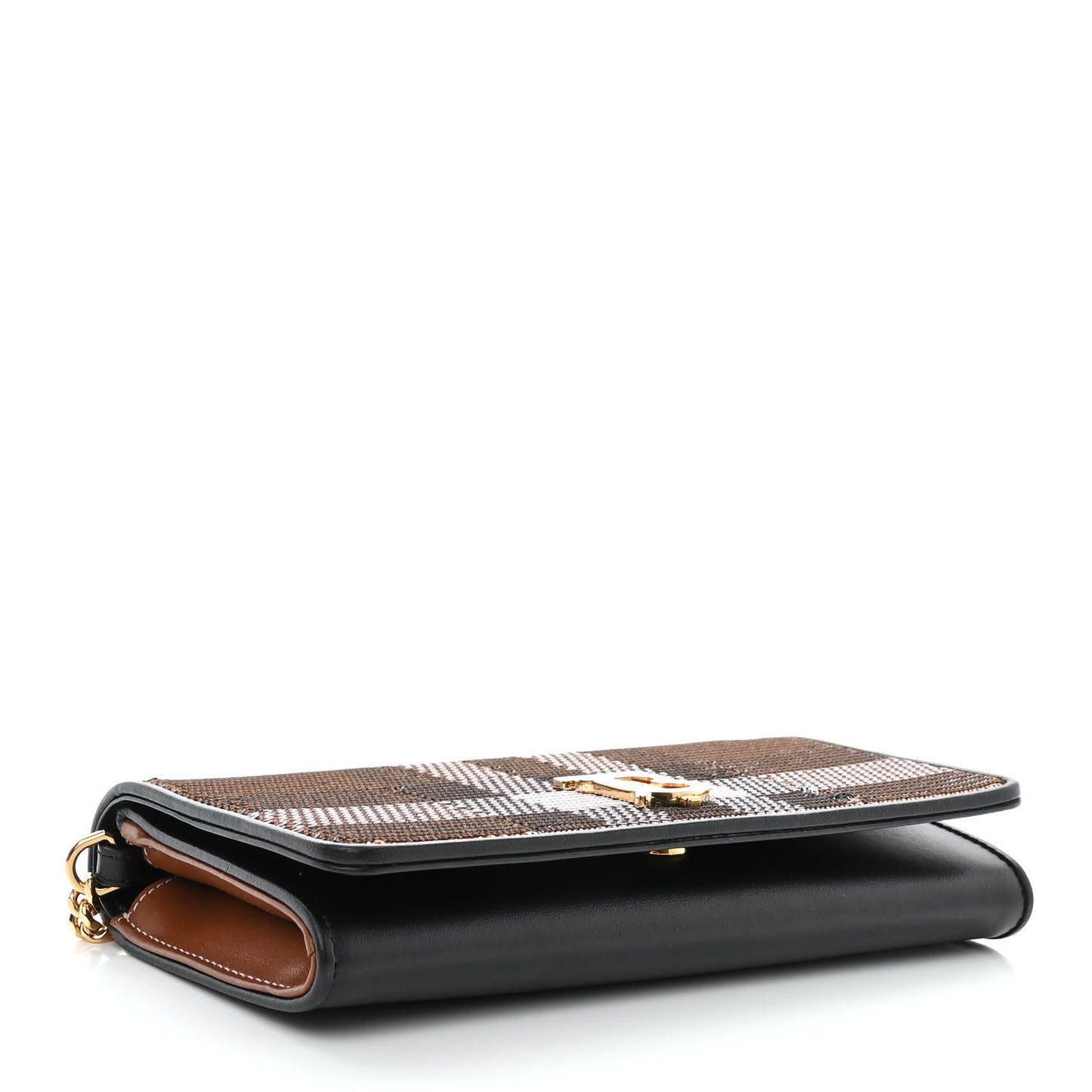 Calfskin Sequin Check Embellished TB Lola Chain Wallet Dark Birch