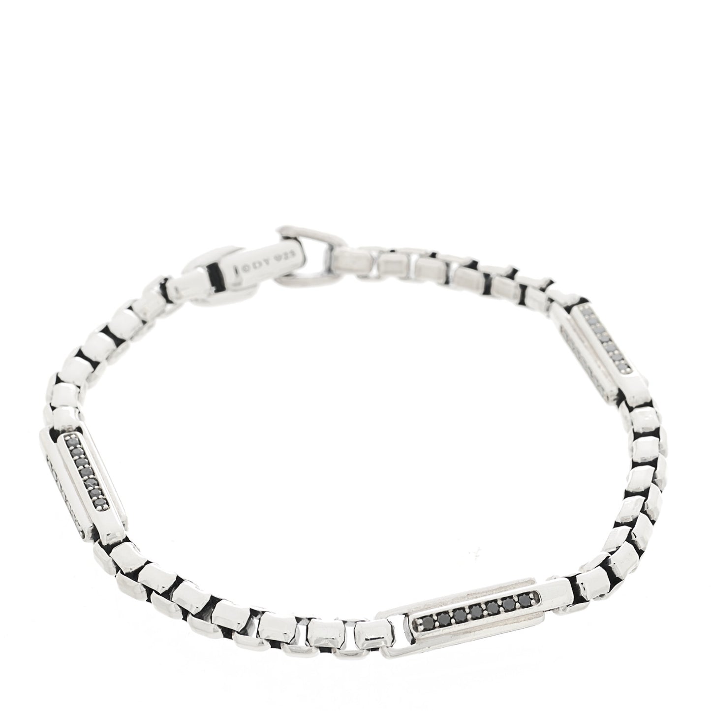 Sterling Silver Black Diamond Streamline Box Chain Bracelet