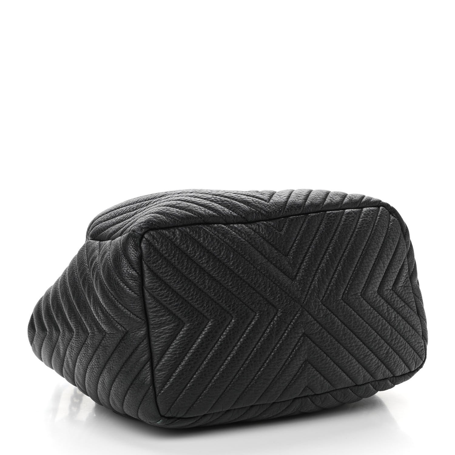 Chanel Deerskin Chevron Large CC Chain Bucket Drawstring Bag Black 4 of 13