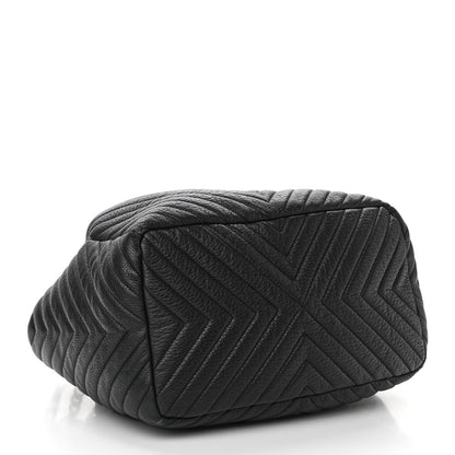Chanel Deerskin Chevron Large CC Chain Bucket Drawstring Bag Black 4 of 13