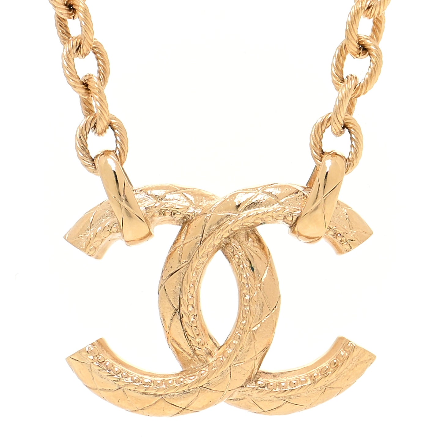 Quilted CC Long Chain Necklace Gold