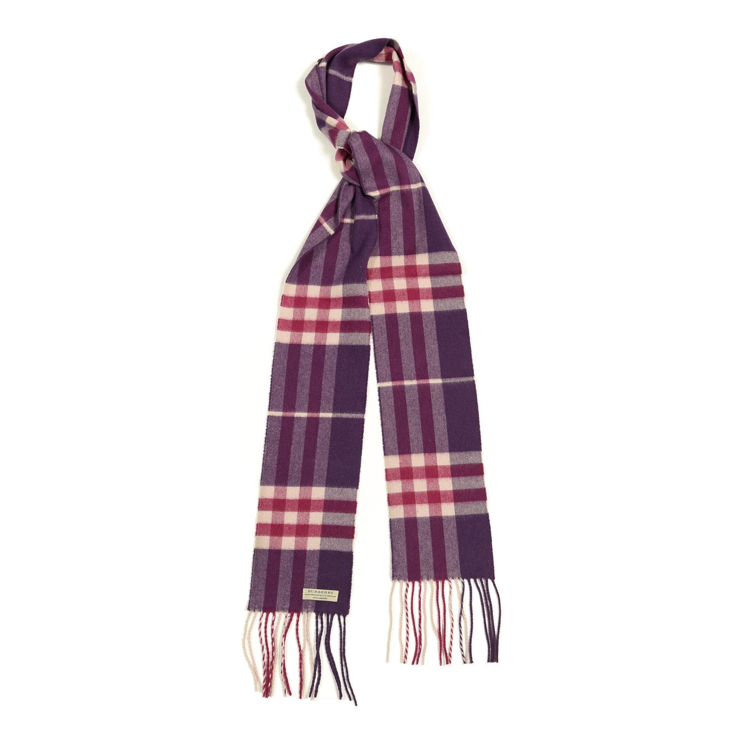 Cashmere Giant Check Fringe Scarf Purple
