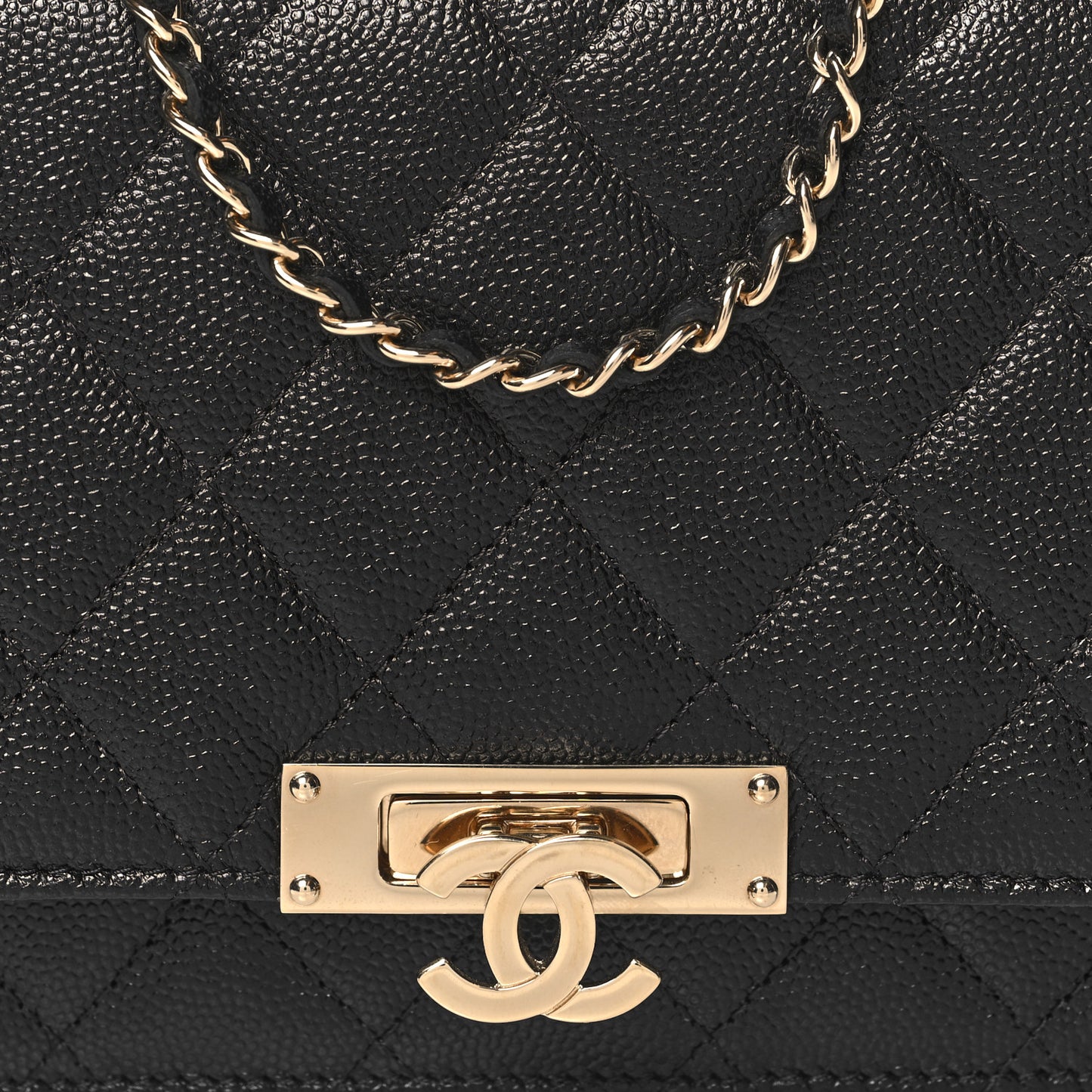 Caviar Quilted Golden Class Wallet On Chain WOC Black