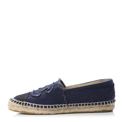 Chanel Denim Toile CC Espadrilles 38 Navy Black 1 of 11