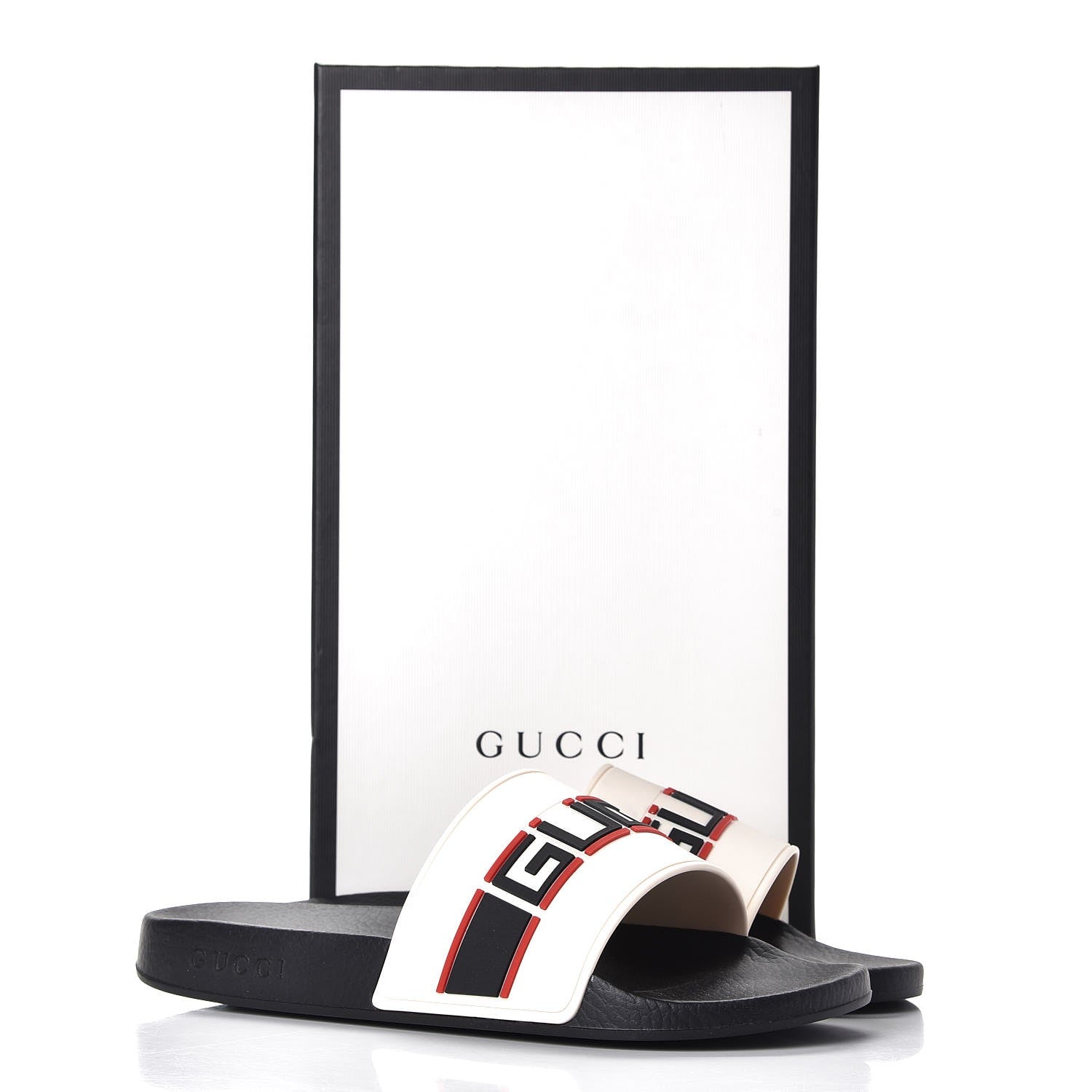 Gucci Rubber Stripe Mens Pool Slide Sandals 9 Ecru Poppy Black 9 of 9