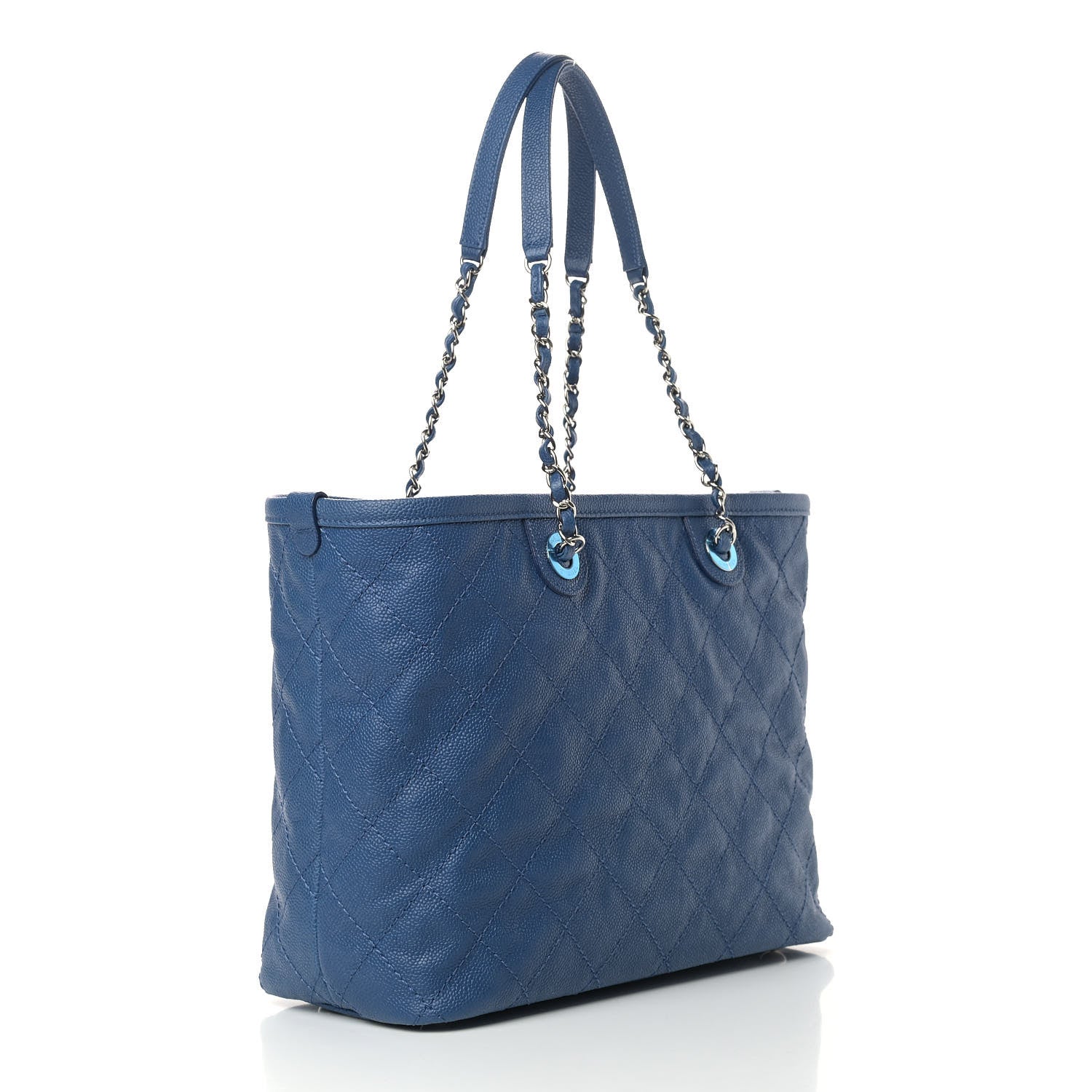 Chanel Grained Calfskin Quilted Small Daily Shopping Tote Blue 4 of 12