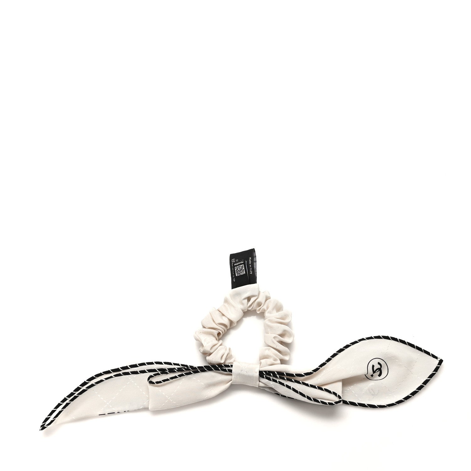 Chanel Silk CC Bow Hair Tie Ecru Black 2 of 4