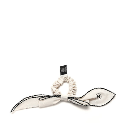 Chanel Silk CC Bow Hair Tie Ecru Black 2 of 4