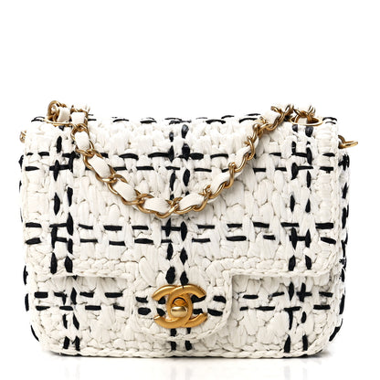 Chanel Raffia Effect Tweedy Mini Flap Bag White Black 1 of 12