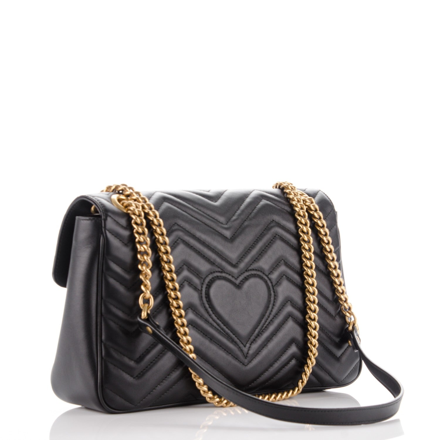 Gucci Calfskin Matelasse Medium GG Marmont Shoulder Bag Black 4 of 7