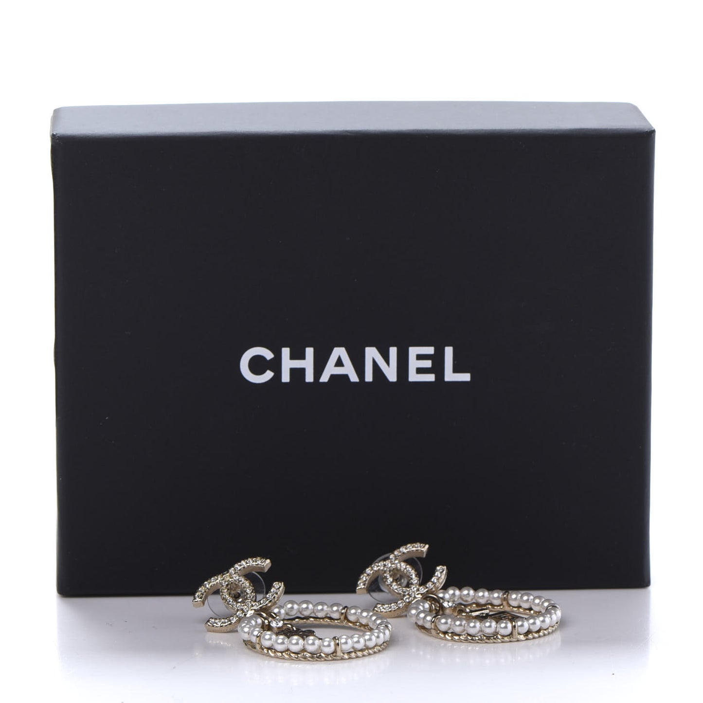 Crystal Pearl Charms CC Drop Earrings Gold