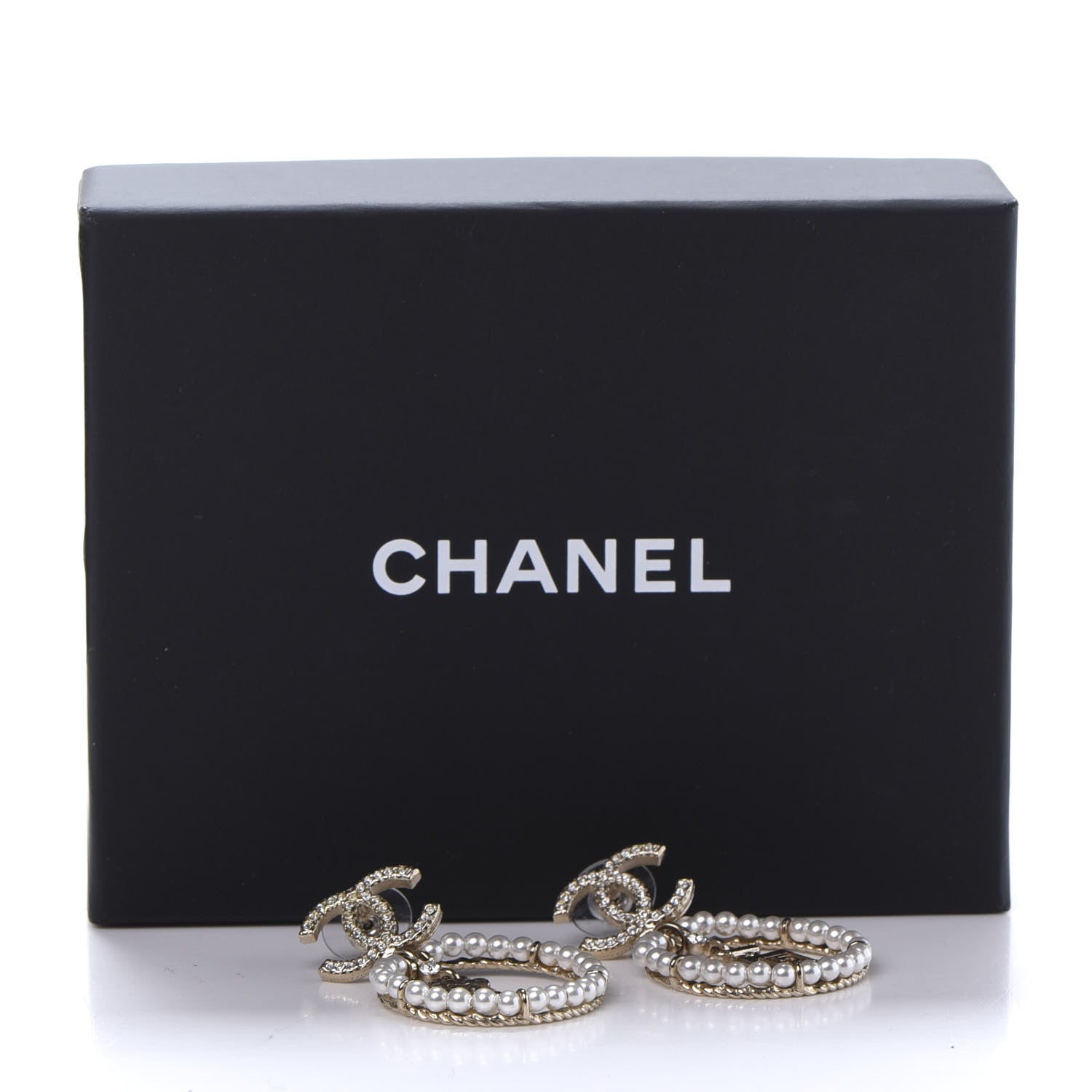 Chanel Crystal Pearl Charms CC Drop Earrings Gold 5 of 5