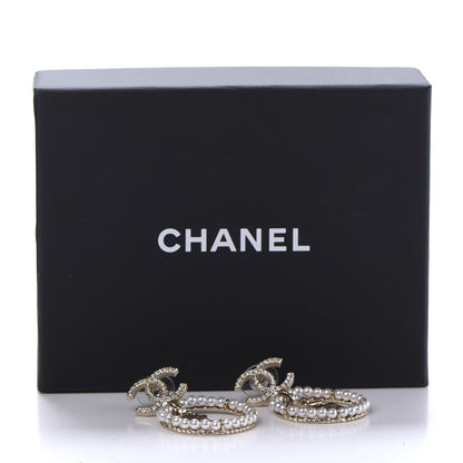 Chanel Crystal Pearl Charms CC Drop Earrings Gold 5 of 5