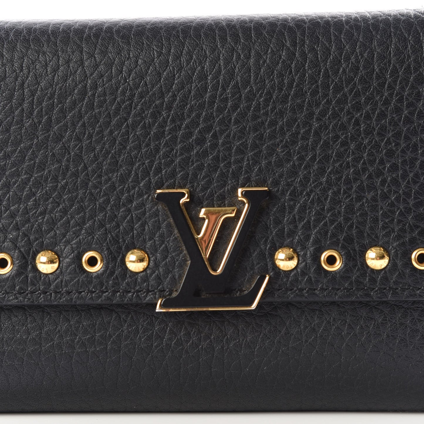 Taurillon Capucines Studded Compact Wallet Black