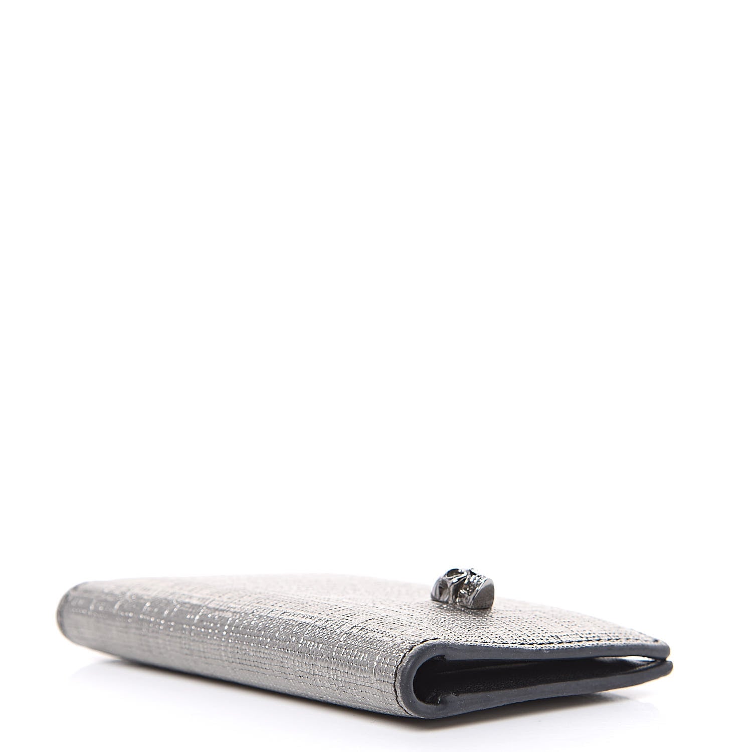 Alexander McQueen Metallic Textured Calfskin Skull Bi Fold Card Holder Silver 4 of 9