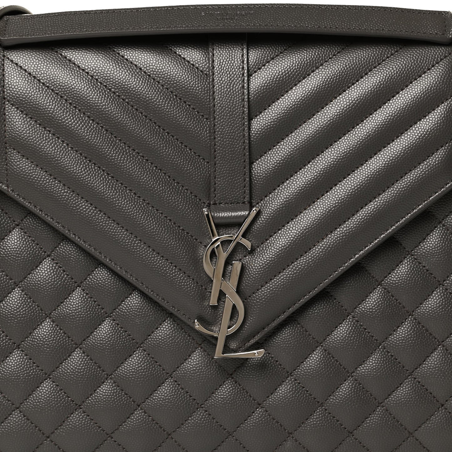 Grain De Poudre Textured Mixed Matelasse Large Triquilt Monogram Satchel Earth