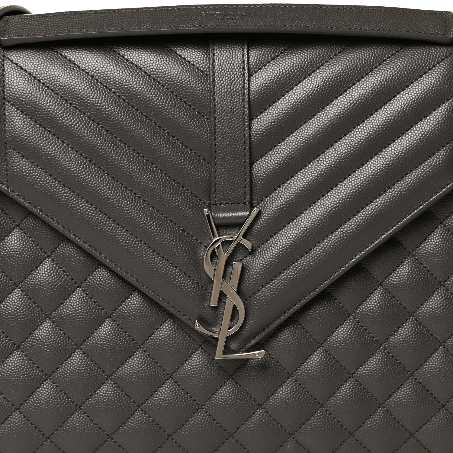 Saint Laurent Grain De Poudre Textured Mixed Matelasse Large Triquilt Monogram Satchel Earth 8 of 11