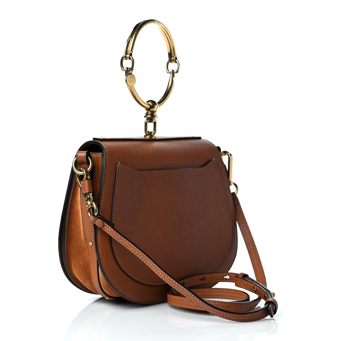 Calfskin Suede Medium Nile Bracelet Bag Caramel