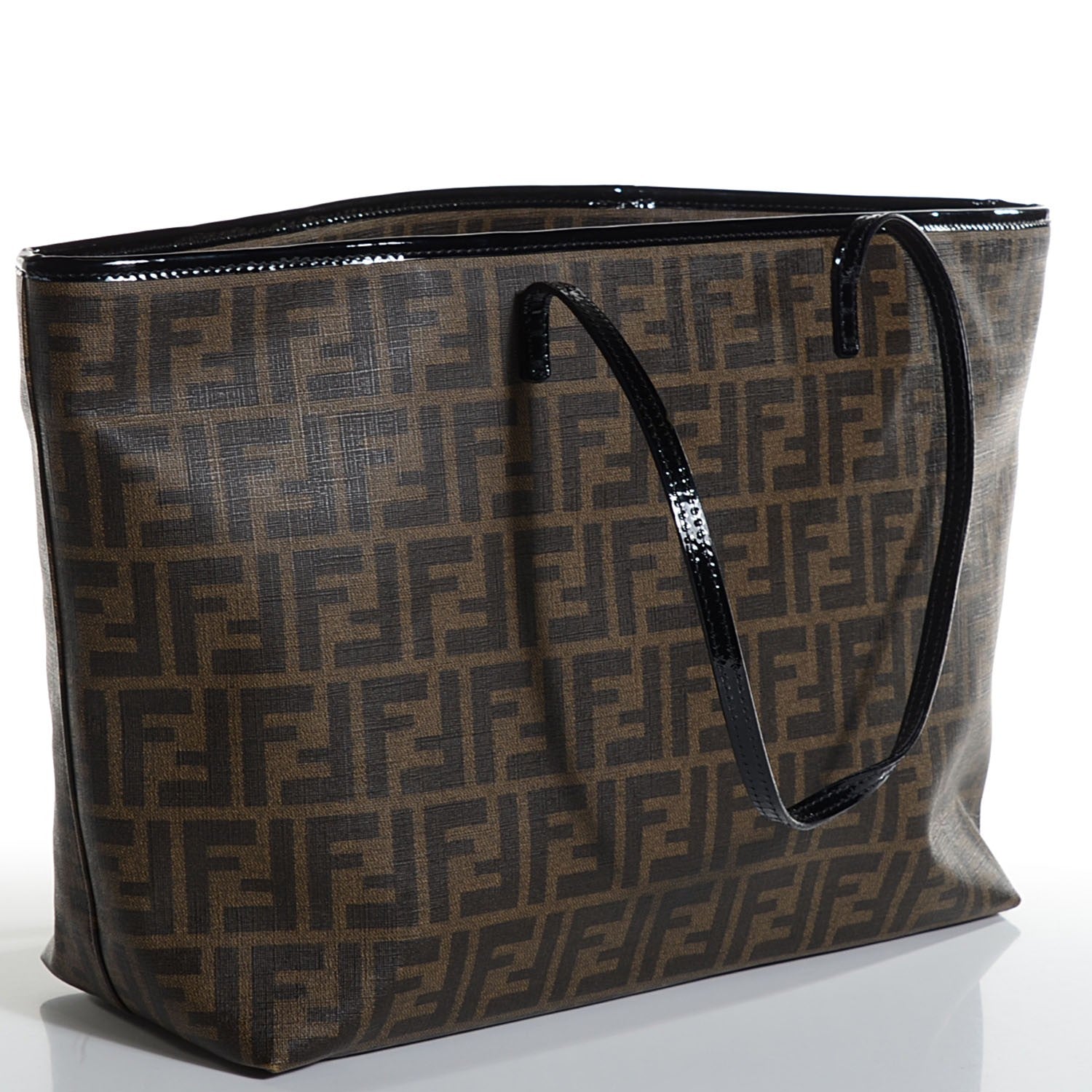 Fendi Zucca Spalmati Patent Baguette Print Medium Roll Tote Tobacco 12 of 18
