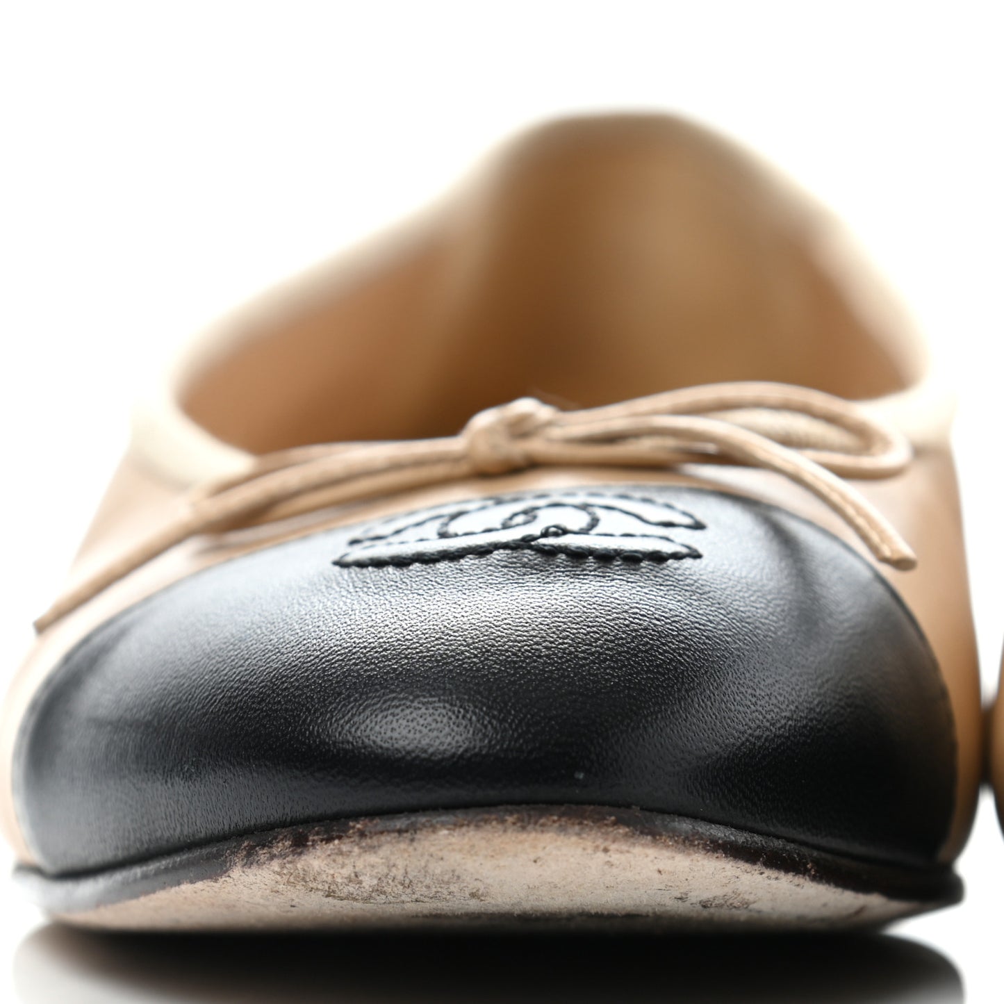 Lambskin Cap Toe Ballerina Flats 39.5 Beige Black