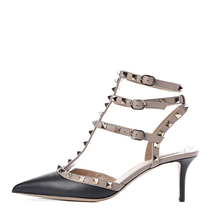 Valentino Garavani Calfskin Nappa Rockstud Ankle Strap 65mm Pumps 40 Black Poudre 1 of 9