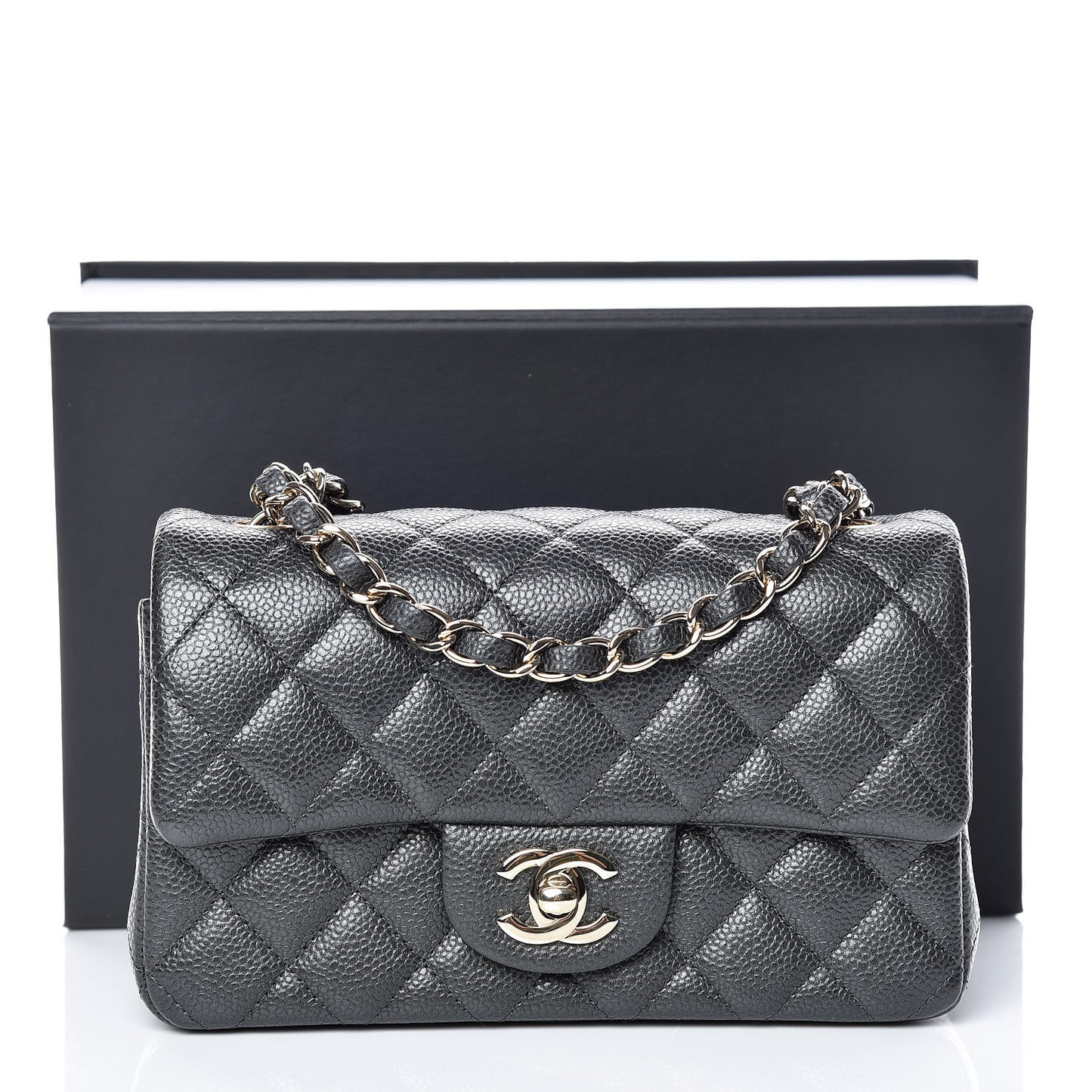 Caviar Quilted Mini Rectangular Flap Dark Grey